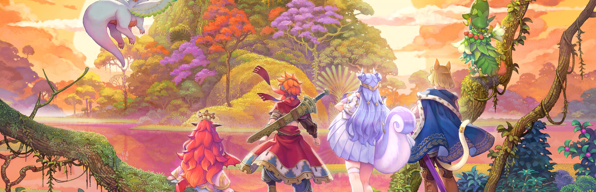 The Visions of Mana party overlooking a colourful woodland lake